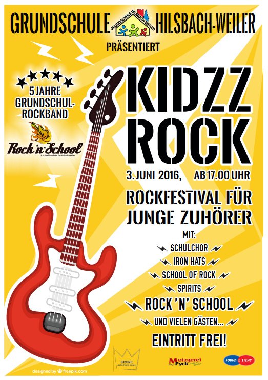 Plakat zum Auftritt unserer Kidzz Rock Grundschul Rockband